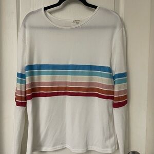 And the why women’s White Top with Multicolor Stripes size medium